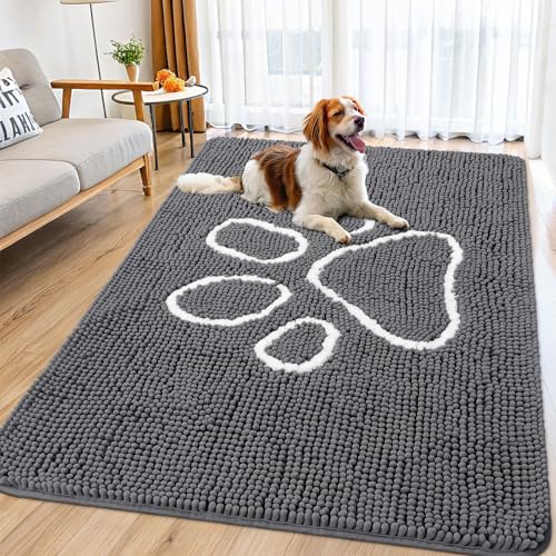 Smiry Hunde-Fußmatte für schlammige Pfoten, saugfähiger Schmutzfänger, rutschfest, schnell trocknend, waschbar, Chenille-Matte für Schlammhunde, Eingangsteppich für drinnen und draußen (180 x 117 cm Smiry Hunde-Fußmatte für schlammige Pfoten, saugfähiger Schmutzfänger, rutschfest, schnell trocknend, waschbar, Chenille-Matte für Schlammhunde, Eingangsteppich für drinnen und draußen (180 x 117 cm von smiry