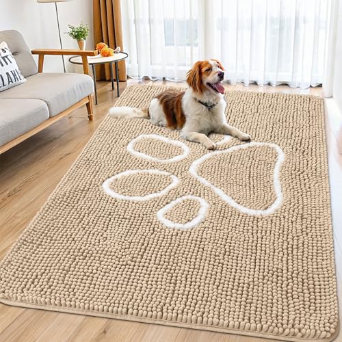 Smiry Hunde-Fußmatte für schlammige Pfoten, saugfähiger Schmutzfänger, rutschfest, schnell trocknend, waschbar, Chenille-Matte für Schlammhunde, Eingangsteppich für drinnen und draußen (180 x 117 cm, Smiry Hunde-Fußmatte für schlammige Pfoten, saugfähiger Schmutzfänger, rutschfest, schnell trocknend, waschbar, Chenille-Matte für Schlammhunde, Eingangsteppich für drinnen und draußen (180 x 117 cm, von smiry