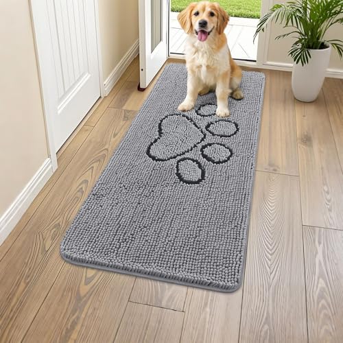 Smiry Hunde-Fußmatte für schlammige Pfoten, saugfähiger Schmutzfänger, rutschfest, schnell trocknend, waschbar, Chenille-Matte für Schlammhunde, Eingangsteppich für drinnen und draußen (61 x 111 cm Smiry Hunde-Fußmatte für schlammige Pfoten, saugfähiger Schmutzfänger, rutschfest, schnell trocknend, waschbar, Chenille-Matte für Schlammhunde, Eingangsteppich für drinnen und draußen (61 x 111 cm von smiry