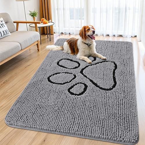 Smiry Hunde-Fußmatte für schlammige Pfoten, saugfähiger Schmutzfänger, rutschfest, schnell trocknend, waschbar, Chenille-Matte für Schlammhunde, Eingangsteppich für drinnen und draußen (81,3 x 150,9 von smiry