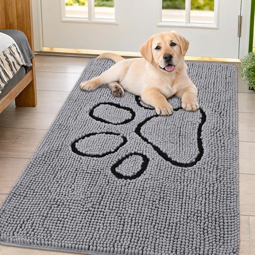 Smiry Hunde-Fußmatte für schlammige Pfoten, saugfähiger Schmutzfänger, rutschfest, schnell trocknend, waschbar, Chenille-Matte für Schlammhunde, Eingangsteppich für drinnen und draußen (81,3 x 111,8 von smiry