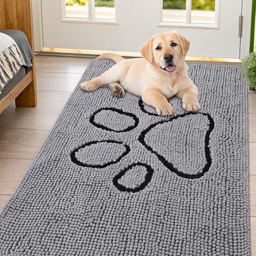 Smiry Hunde-Fußmatte für schlammige Pfoten, saugfähiger Schmutzfänger, rutschfest, schnell trocknend, waschbar, Chenille-Matte für Schlammhunde, Eingangsteppich für drinnen und draußen (81,3 x 137,2 von smiry