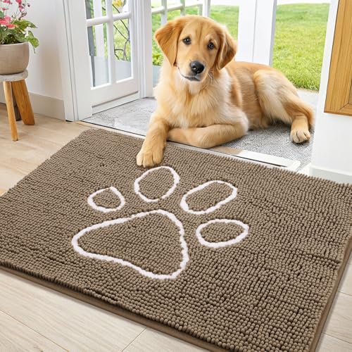 Smiry Hunde-Fußmatte für schlammige Pfoten, saugfähiger Schmutzfänger, rutschfest, schnell trocknend, waschbar, Chenille-Matte für Schlammhunde, Eingangsteppich für drinnen und draußen (91,4 x 61 cm, von smiry