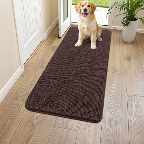 Smiry Hunde-Fußmatte für schlammige Pfoten 59 x 24 cm, absorbiert Feuchtigkeit und Schmutz, rutschfest, waschbar, schnell trocknend, Chenille-Haustürmatte, Eingangstürmatte für Innenbereich von smiry