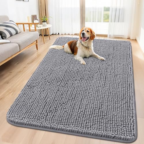 Smiry Hunde-Fußmatte für schlammige Pfoten 59 x 32 cm, absorbiert Feuchtigkeit und Schmutz, rutschfest, waschbar, schnell trocknend, Chenille für Schlammhunde, Eingangsteppich für den Innenbereich von smiry
