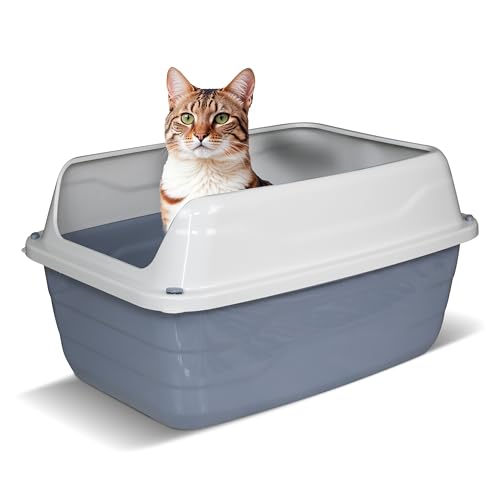 Snugsy Katzenklo Groß Katzentoilette Offen Mit Sehr Hohem Rand Ohne Deckel 56 x 40 cm XL Grau von snugsy