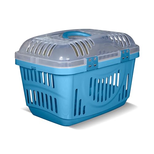 Snugsy Transportbox Katze Katzentransportbox Auto - Mit Sicherungsclips Tragegriff - Reisebox Kunststoff - 49x34x32 cm Blau von snugsy