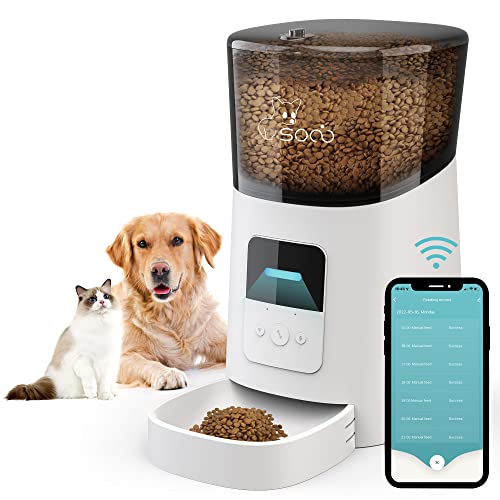 socio 6L Futterspender für Hunde, Katzen, 2.4G WiFi Fernbedienung Smart Futterspender, Automatischer Futterspender Timer 15 Mahlzeiten pro Tag, 10s Aufnahmefunktion von socio