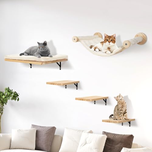 Sofoteaful Katzen kletterwand Set mit Katzenbaum Hängematte,Katzentreppe Wand, Massivholz Katzenwandmöbel Set 5-Teiliges Katzen Wandelemente für Katze Catwalk Sofoteaful Katzen kletterwand Set mit Katzenbaum Hängematte,Katzentreppe Wand, Massivholz Katzenwandmöbel Set 5-Teiliges Katzen Wandelemente für Katze Catwalk von sofoteaful
