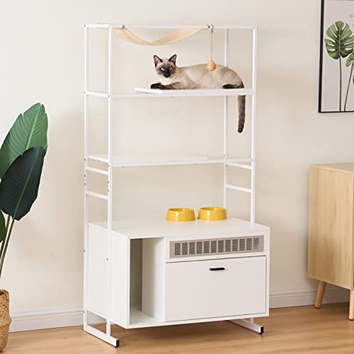 sogesfurniture Kratzbaum 150cm, mehrstöckiges Katzenmöbel, Katzenhaus mit Tür, Katzenhöhle, Katzenbaum mit Hängematte, Plattformen, Weiß sogesfurniture Kratzbaum 150cm, mehrstöckiges Katzenmöbel, Katzenhaus mit Tür, Katzenhöhle, Katzenbaum mit Hängematte, Plattformen, Weiß von sogesfurniture