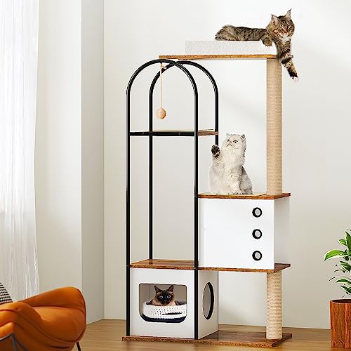 sogesfurniture Kratzbaum 152cm, mehrstöckiges Katzenmöbel, Katzenhaus mit Tür, Katzenhöhle, Katzenbaum mit Sisal-Seil Kratzstange, Plattformen sogesfurniture Kratzbaum 152cm, mehrstöckiges Katzenmöbel, Katzenhaus mit Tür, Katzenhöhle, Katzenbaum mit Sisal-Seil Kratzstange, Plattformen von sogesfurniture