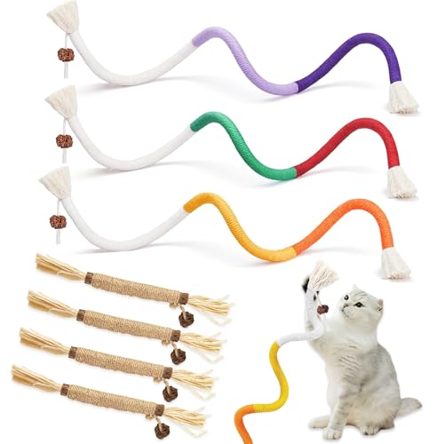 soodyoow 3 Stück Katzenbeißseil und 4 Katzenminze Stick, Katzenspielzeug, Beißseilen für Katzen, Kauspielzeug Katze, Katzenspielzeug Selbstbeschäftigung, Katzen Zahnpflege und Gegen Mundgeruch soodyoow 3 Stück Katzenbeißseil und 4 Katzenminze Stick, Katzenspielzeug, Beißseilen für Katzen, Kauspielzeug Katze, Katzenspielzeug Selbstbeschäftigung, Katzen Zahnpflege und Gegen Mundgeruch von soodyoow