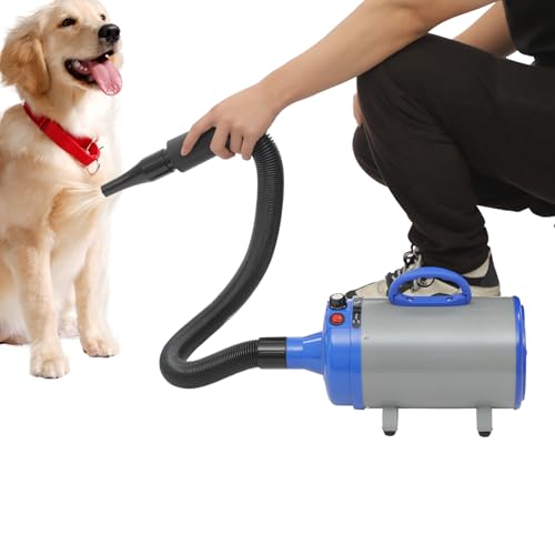 soudesileim 2200W Hundefön Blower Leise mit 4 Düsen, Überhitzungsschutz, 55-70db, Windgeschwindigkeit 25-75m/s, Temperatur 30/55℃, Haartrockner für Katzen, Pet Dryer (Blau) von soudesileim
