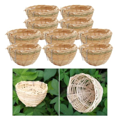 10 x handgefertigtes Bambus-Kanariennest, Vogelzucht, Luke, Käfig, Papageienruhe, 10 Stück, umweltfreundlich, langlebig, mit Metallhaken von sporful