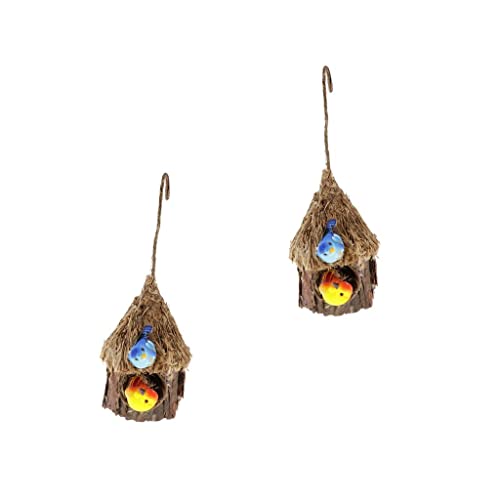2 Stück handgefertigte Rinde hängende Vogelnest Haus Natur Gras Höhle für Wildvögel und Papageien Outdoor Garten Dekor von sporful
