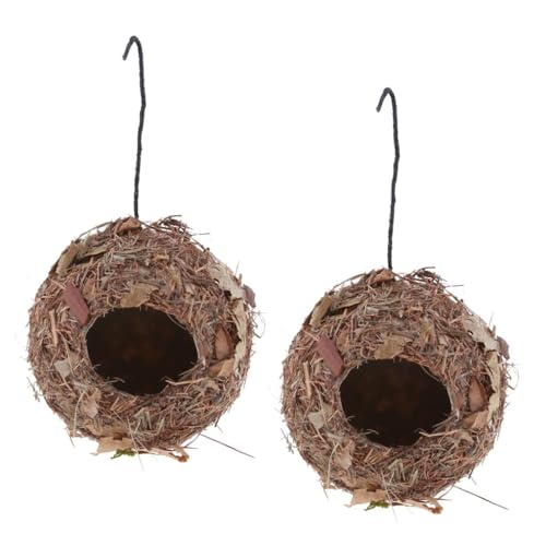 2 Stück handgefertigtes Stroh-Vogelnesthaus, Vintage-Retro-Grashöhlenhaus für Papageien, Zucht, Outdoor-Gartendekoration, 12 x 10 cm von sporful
