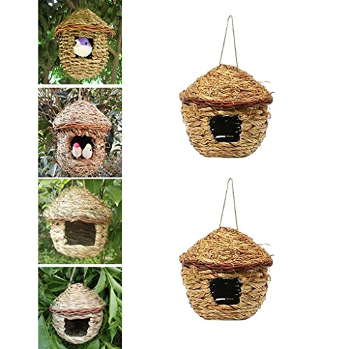 2 Stück handgewebtes Stroh-Vogelnest Grashaus, 12 cm, natürlich, umweltfreundlich, Vogelzucht, Schlüpfhütte für Gartendekoration von sporful