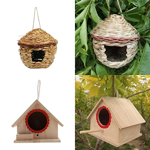 2 Stück handgewebtes Stroh-Vogelnest Haus Schlüpfen Brutgrashöhlen für Papageien Vögel Dekoration von sporful