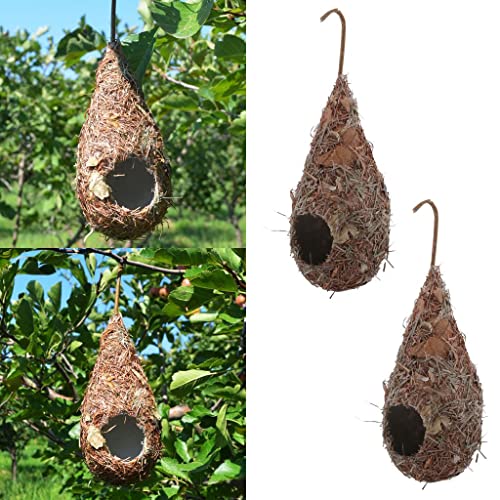 2 Stück künstliches Stroh-Vogelnesthaus, Luke, Brutgrashöhle für Papageien, Vögel, Nistschutz, Outdoor-Gartendekoration von sporful