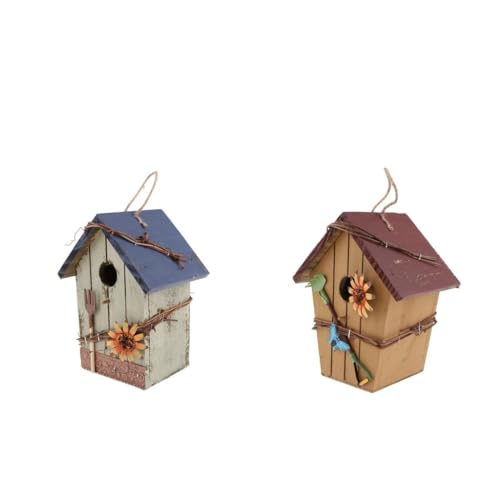 2 x Landhäuser, Holz, Vogelhaus, hängend, Gartendekoration, Set mit 2 bunten Stilen 2 x Landhäuser, Holz, Vogelhaus, hängend, Gartendekoration, Set mit 2 bunten Stilen von sporful
