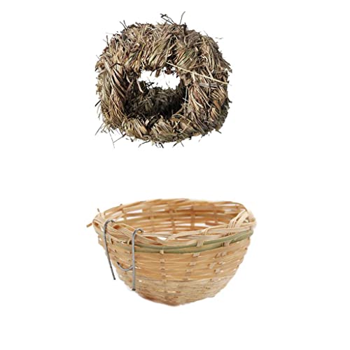 2 x handgefertigtes Bambus-Kanariennest, Vogelzuchtkäfig, Papageienruhe, Höhle mit Metallhaken von sporful
