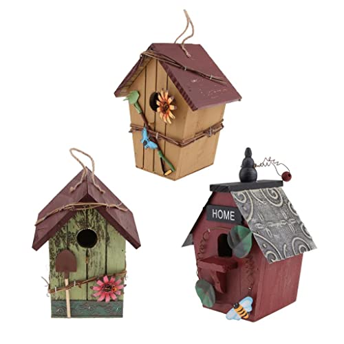 3 x Landhäuser aus Holz, Vogelhaus, hängend, Gartendekoration, umweltfreundlich, langlebig, ungiftig 3 x Landhäuser aus Holz, Vogelhaus, hängend, Gartendekoration, umweltfreundlich, langlebig, ungiftig von sporful
