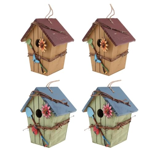 4 Stück Landhäuser, Holz, Vogelhaus, hängend, Gartendekoration, 2 Stück, rot und 2 blau, 4 Stück 4 Stück Landhäuser, Holz, Vogelhaus, hängend, Gartendekoration, 2 Stück, rot und 2 blau, 4 Stück von sporful
