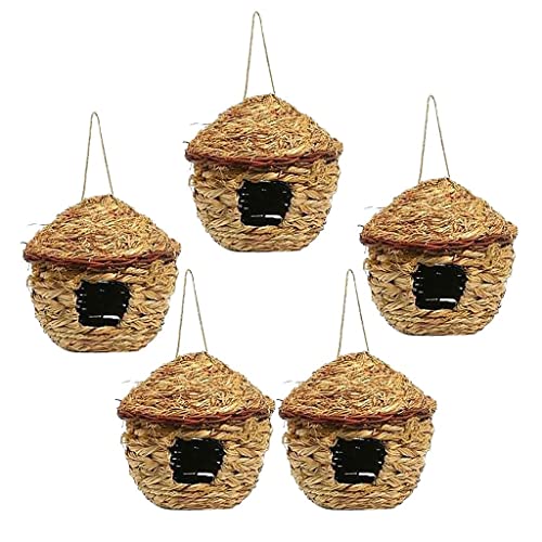 5 Stück handgewebtes Stroh-Vogelnest zum Schlüpfen von Zucht, Grashöhle, Baumdekoration von sporful