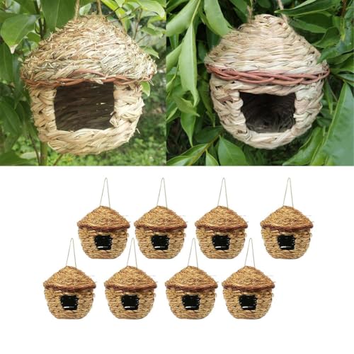 8 x handgewebtes Stroh-Vogelnest für Papageien, Brutgras, Höhle, Garten, Naturbeige, umweltfreundlich, Vogelhausnest 8 x handgewebtes Stroh-Vogelnest für Papageien, Brutgras, Höhle, Garten, Naturbeige, umweltfreundlich, Vogelhausnest von sporful