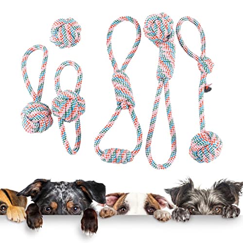 Baumwollseil Knotenspielzeug für Hunde – 6-teiliges Kauspielzeug-Set für Welpen, Zahngesundheit, Outdoor-Spielen von sporful