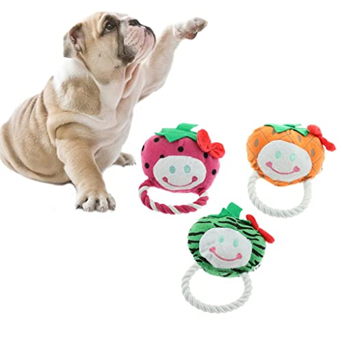 Buntes Plüsch-Kauspielzeug für Hunde, Obstform, sicher, ungiftig, Baumwollseil zum Zahnen von Welpen und aggressiven Kauern, 3 Stück Buntes Plüsch-Kauspielzeug für Hunde, Obstform, sicher, ungiftig, Baumwollseil zum Zahnen von Welpen und aggressiven Kauern, 3 Stück von sporful