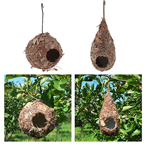 Handgefertigtes Stroh Vogelnest Haus Luke Zucht Grashöhle Wassertropfen Rund 2x Vintage Retro Vogelhaus für Papageien Gartendekoration von sporful
