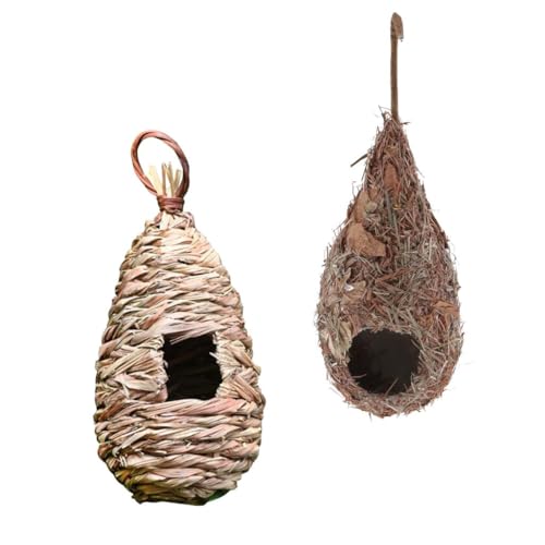 Handgefertigtes Stroh-Vogelnesthaus, Luke, Brutgrashöhle, Wassertropfen, 2 x umweltfreundliche Vogelhütte für Papageien, Vögel, Gartendekoration von sporful