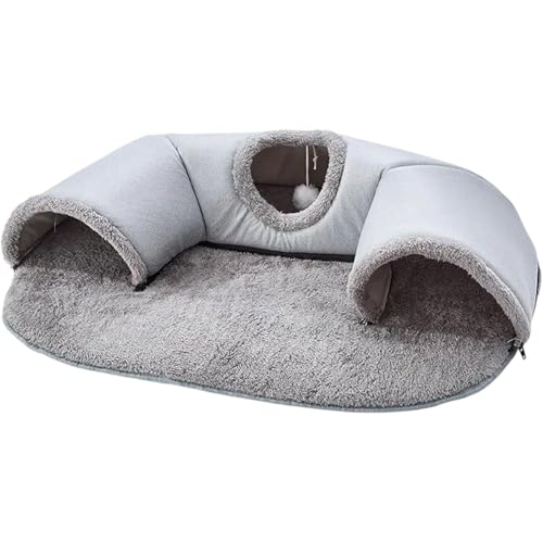 Katzenteppich Tunnel Spielplatz, 2-in-1 Katzentunnelbett mit abnehmbarer Matte, 75 cm x 55 cm von sporful