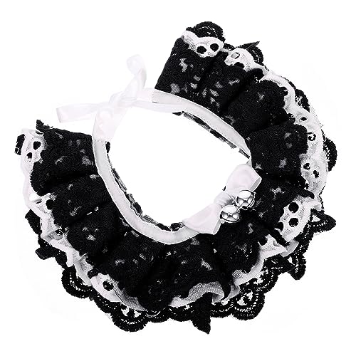 Lätzchen aus Baumwolle mit Spitze und Glöckchen für Hunde und Katzen, Schwarz, stilvolle Halsdekoration für Haustiere Lätzchen aus Baumwolle mit Spitze und Glöckchen für Hunde und Katzen, Schwarz, stilvolle Halsdekoration für Haustiere von sporful