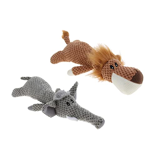 Lustiges Hundespielzeug für Welpen, Kauspielzeug mit Quietschelement, Plüsch, Elefant, Löwe, 2 Stück von sporful