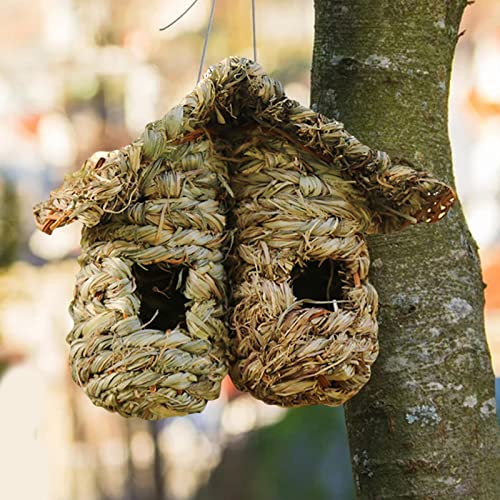 Natürliches handgewebtes Gras, Vogelnest, hängend, dekorativ, für den Außenbereich, für Papageien, Kanarienvögel, Ei, Kleintiere, Heimdekoration, 21 x 20 cm von sporful