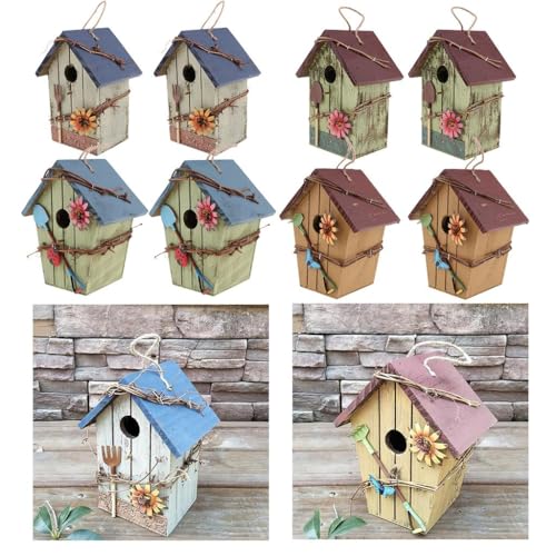 Rustikales Vogelhaus, dekorative Innenterrassenlandschaft, Ornament, Holz, Eisenblech, umweltfreundlich, 8 Stück von sporful