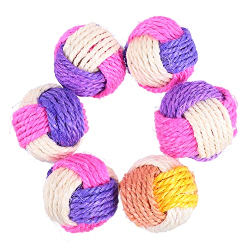 Sisal-Katzenbälle, gewebtes Haustierspielzeug für Katzen und Kätzchen, interaktiver Spielspaß, verschiedene Farben, 6 Stück von sporful
