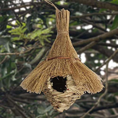 Stroh-Vogelhaus, hängend, Vogelhütte, Haustierzubehör für Gartendekoration, Outdoor, natürliches gewebtes Vogelhaus von sporful