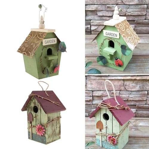 Vogelhäuser aus Holz, zum Aufhängen, für den Außenbereich, für Gartendekoration, Kunsthandwerk, 2 Stück Vogelhäuser aus Holz, zum Aufhängen, für den Außenbereich, für Gartendekoration, Kunsthandwerk, 2 Stück von sporful