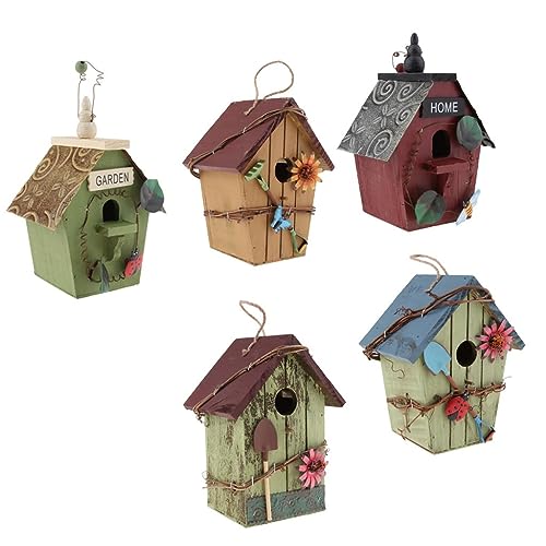 Vogelhaus aus Holz, 5 Stück, zum Aufhängen, Gartendekor-Set von sporful