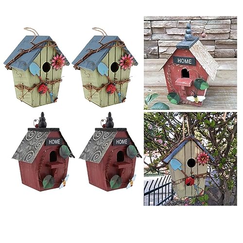 Vogelhaus aus Holz, zum Aufhängen, 4 Stück, bunte, handgefertigte Vogelhäuser für den Außenbereich von sporful