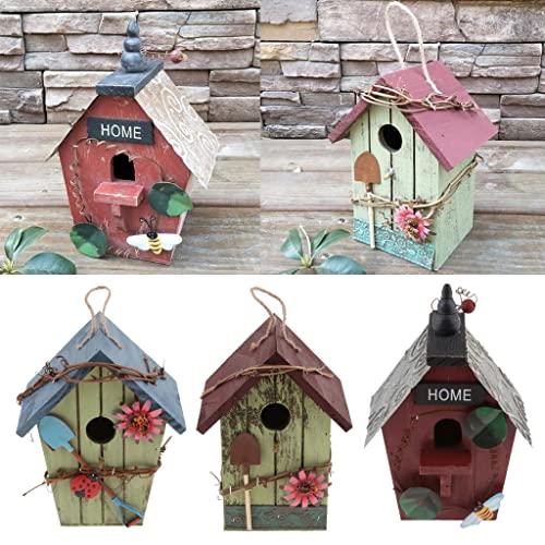 Vogelhaus aus Holz, zum Aufhängen, Gartendekoration, Set mit bunten Vogelhäusern mit Jutekordel für den Außenbereich, Garten, Terrasse, 3 Stück von sporful