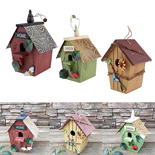 Vogelhaus aus Holz, zum Aufhängen, Gartendekoration, buntes Kunsthandwerk, 3 Stück von sporful