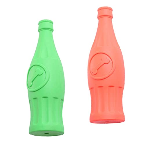 sporful 2 Stück Flaschenförmiges Haustier-Kauspielzeug für Hunde, Zahnreinigung, interaktives Gummispielzeug, grün und orange von sporful