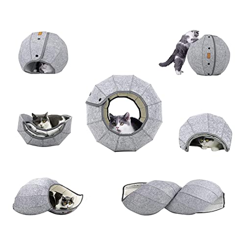 sporful Faltbares Katzenhöhlenbett, atmungsaktiv, Haustier-Tunnelspielzeug, transformierbare Formen, gemütlich, warm, bequemes Filzmaterial von sporful