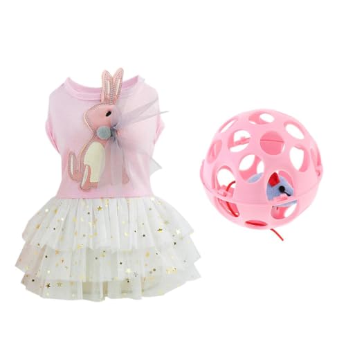 sporful Gesangsspielzeug für Katzen mit Glöckchen, interaktives Haustierspielzeug + Prinzessinnenrock, Größe L, rosa Baumwollkleid von sporful