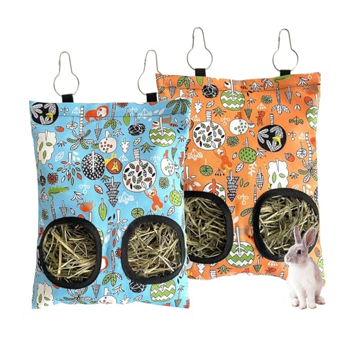 Futterbeutel für Kaninchen, Heu, 2 Stück, 30 x 22,9 cm, Oxford, 2 Löcher, Meerschweinchen, Heubeutel, Aufbewahrungsspender für Kaninchen, Chinchillas, Hamster, kleine Haustiere und Tiere von starfa lab