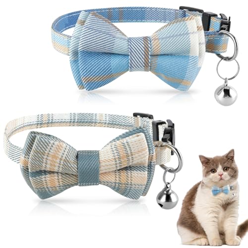 Katzenhalsband mit Glöckchen, Katzenhalsbänder mit Fliege, Katzen-Halskette für Katzen, Haustiere, verstellbar, für Kätzchen, Welpen und kleine Haustiere, 2 Stück von starfa lab
